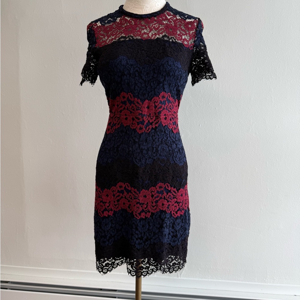Express Navy and Burgundy Lace Mini Dress